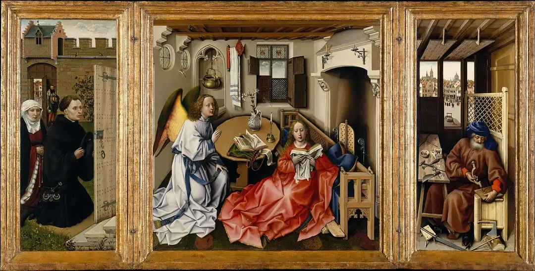 Annunciation Triptych (Merode Altarpiece), Robert Campin. (1427-1432)