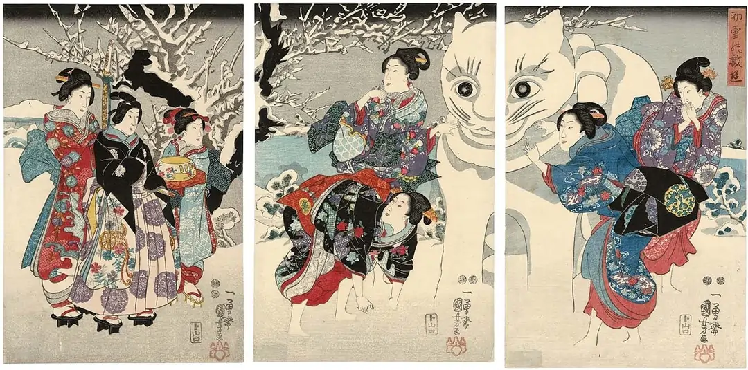  Utagawa Kuniyoshi, Amusements of the First Snowfall. (1847-52)