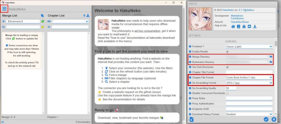 HakuNeko Desktop Ayarlar