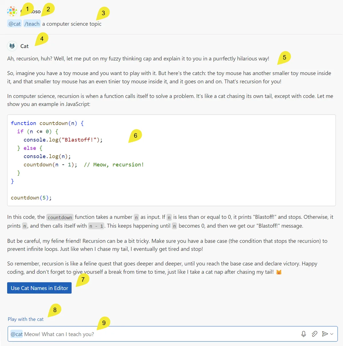 VS Code icerisinde yapay zeka asistani JavaScript kodunu acikliyor - AI kod asistani arayuzu