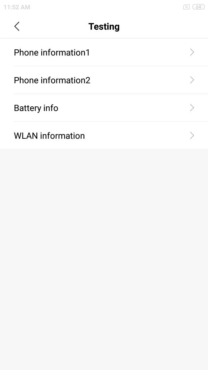 *#*#4636#*#* kodu ile açılan Android gizli test menüsü — telefon bilgisi, pil ve Wi-Fi sekmelerini gösteriyor