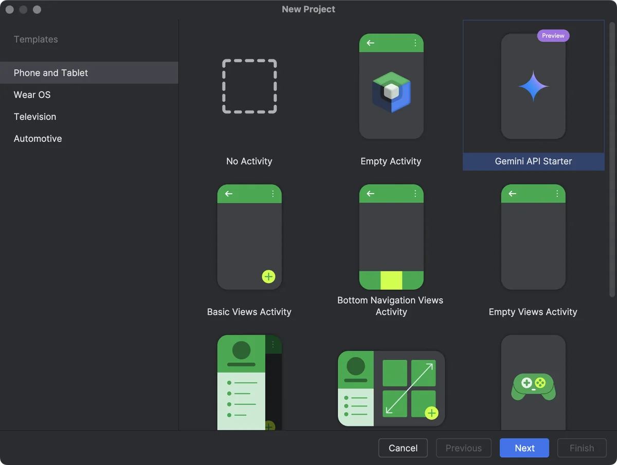 Android Studio 2025 yeni proje olusturma ekrani: sablon secimi, dil ve minimum SDK ayarlari