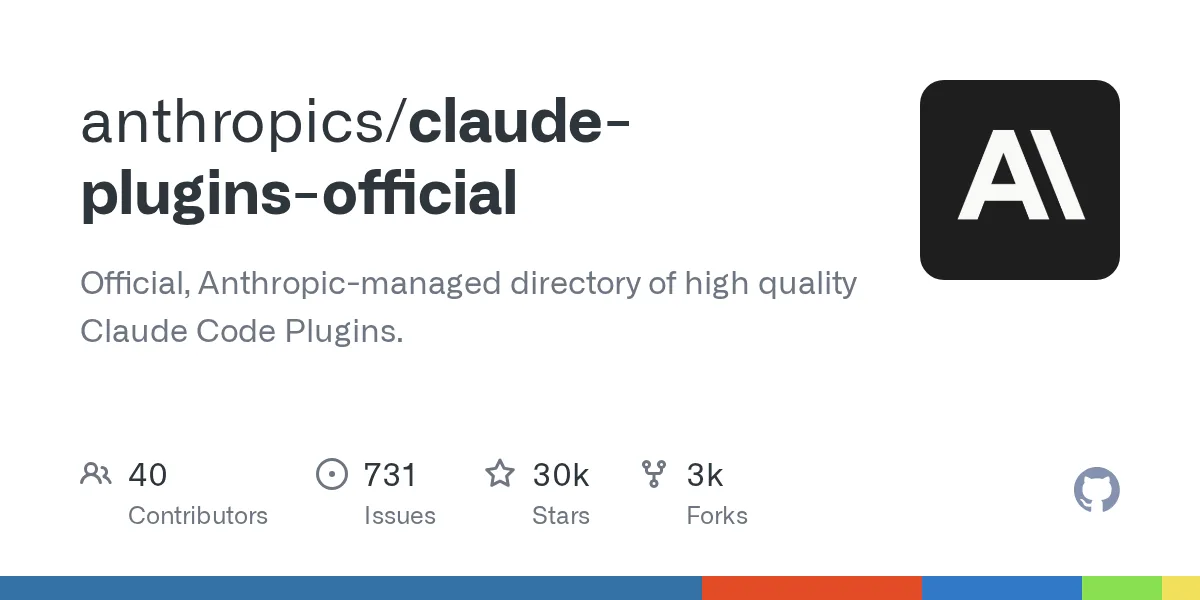 anthropics/claude-plugins-official GitHub deposu — Anthropic tarafindan yonetilen resmi plugin dizini