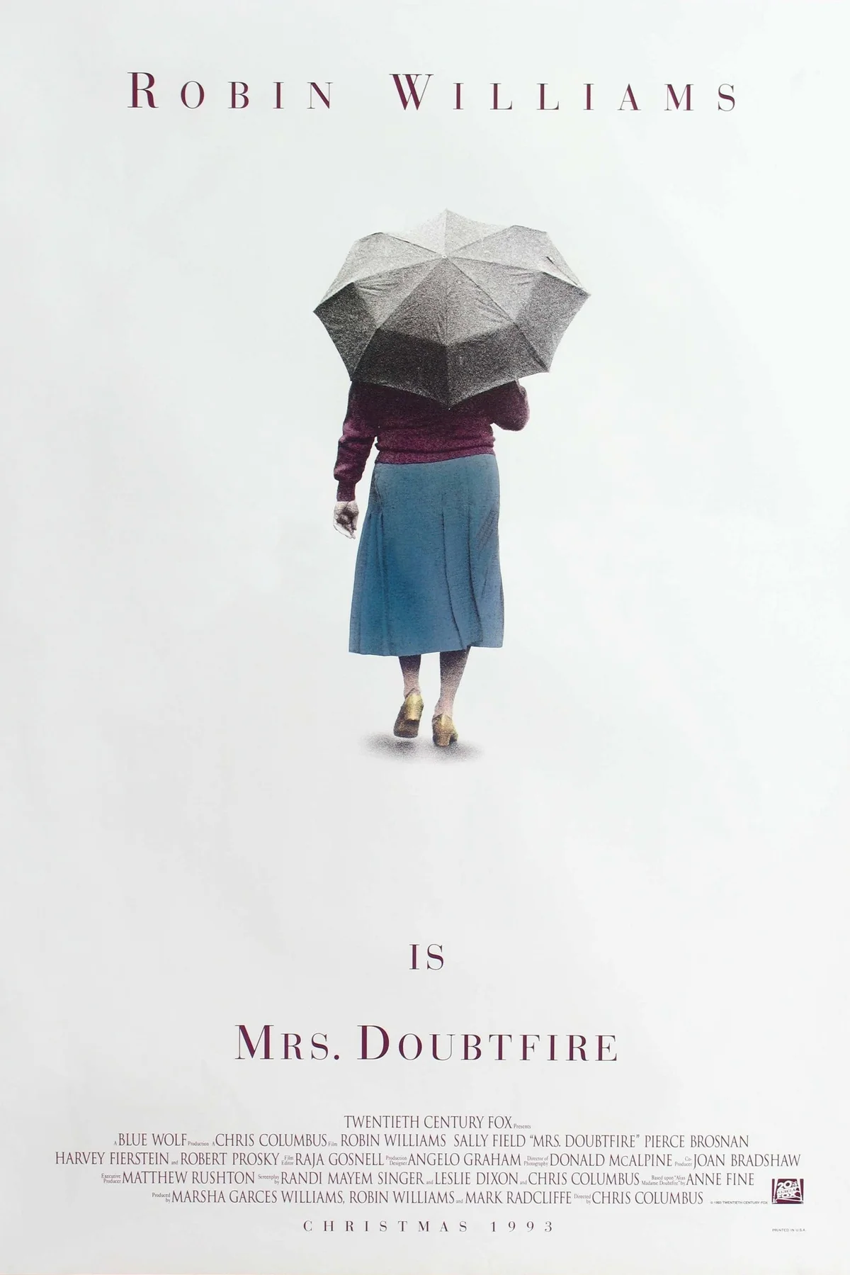 Mrs. Doubtfire 1993 filmi resmi afişi — Robin Williams yaşlı dadı kılığında