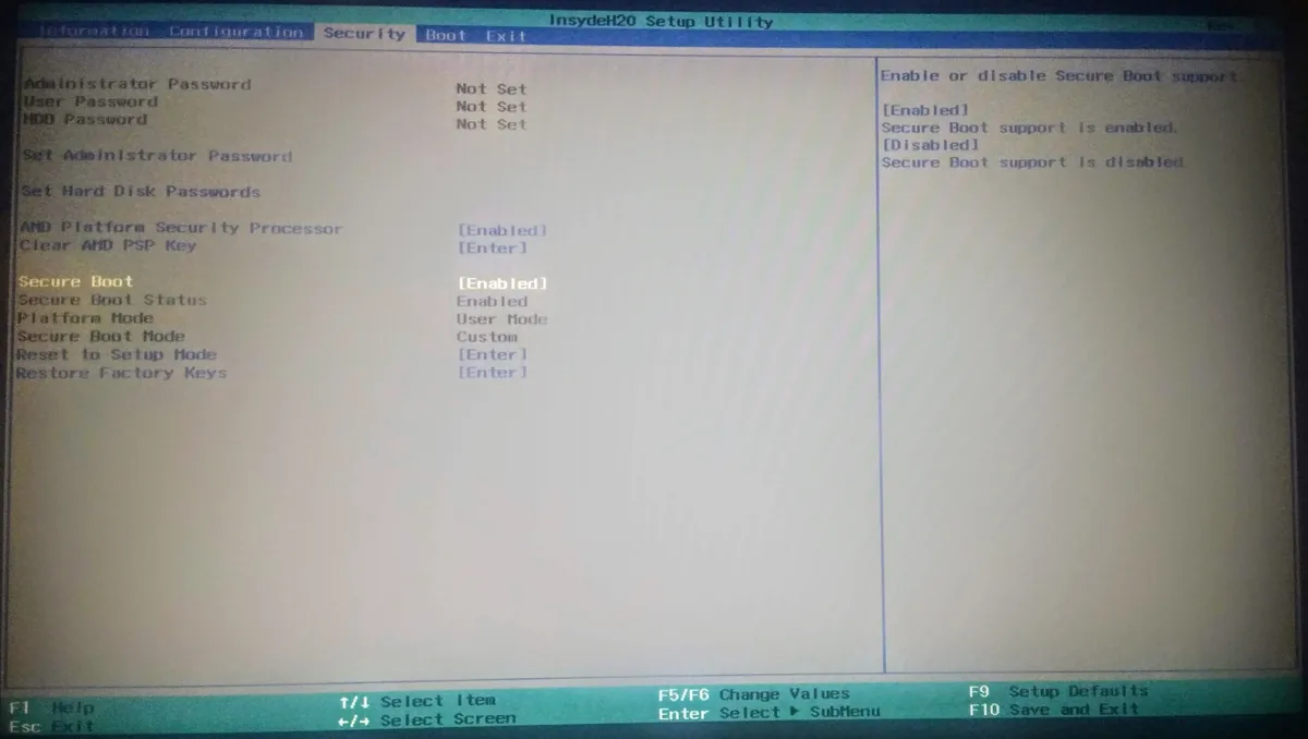 BIOS UEFI ekranında Secure Boot Enabled konumda gösteriliyor - Windows 11 TPM ayarı