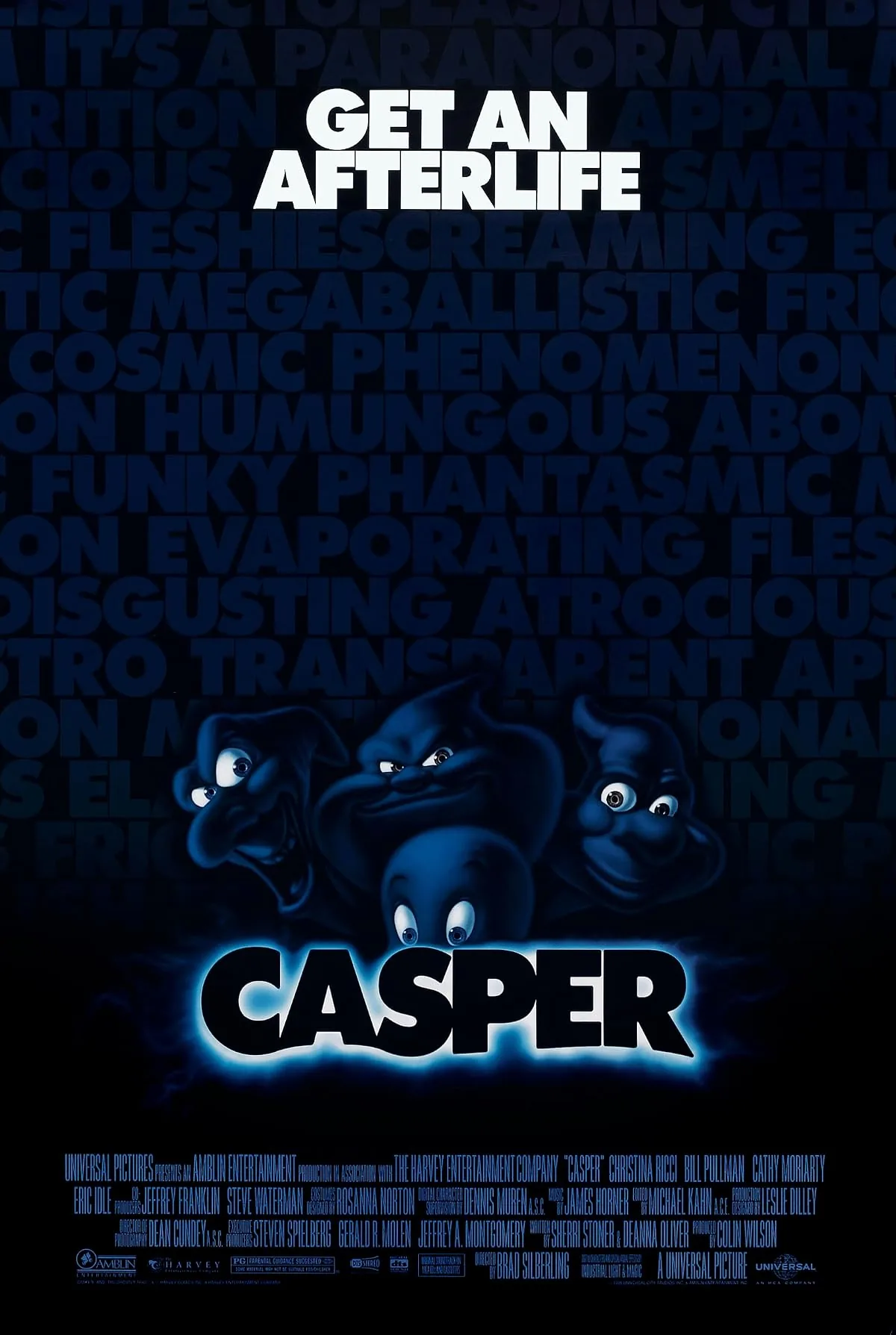 Casper 1995 filmi resmi afişi — Christina Ricci ve sevimli hayalet Casper