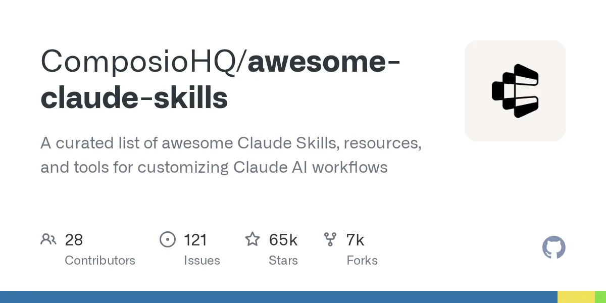 ComposioHQ/awesome-claude-skills GitHub deposu — Claude skill ve araclarinin kuratoryel listesi