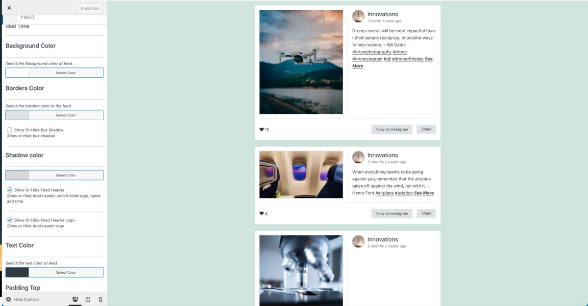 Easy Social Feed eklentisi Instagram akışı tasarım özelleştirme paneli - WordPress