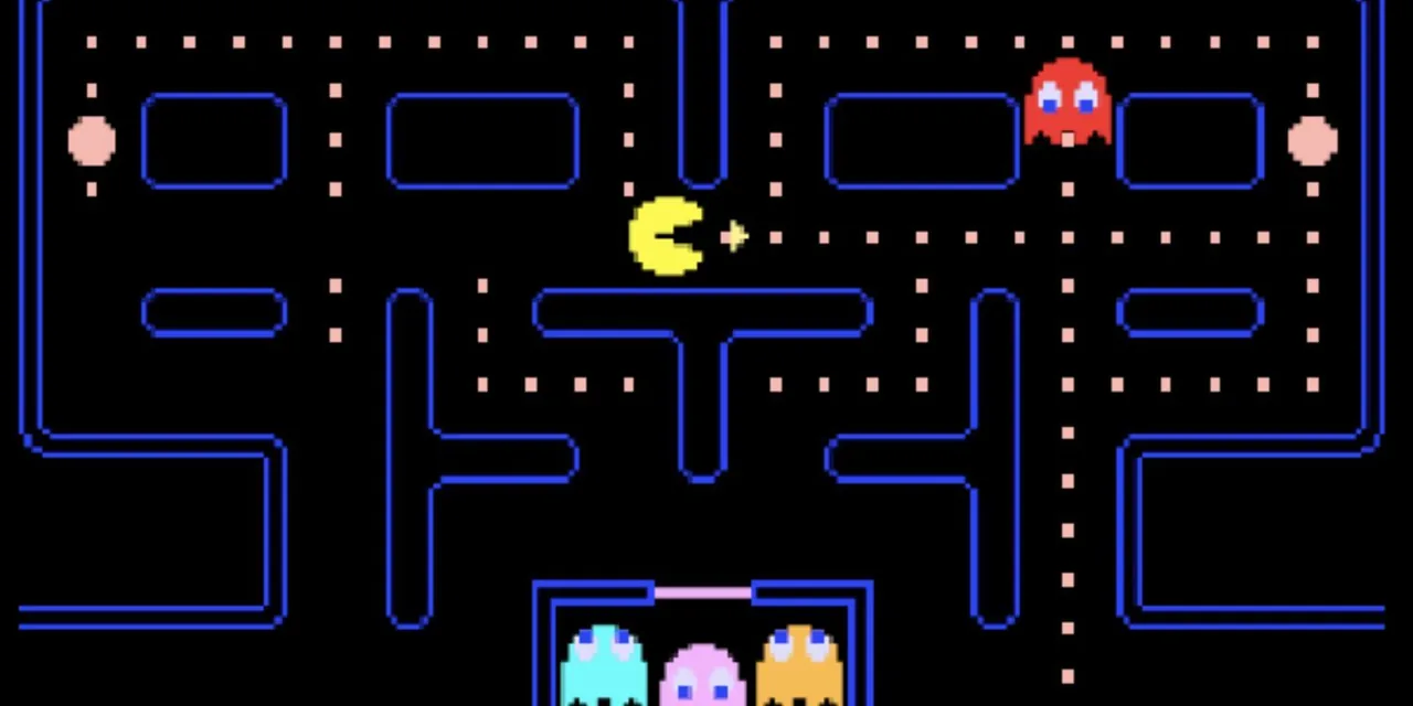 Pac-Man — Namco'nun sarı yuvarlak ikonik karakteri labirentte nokta yerken, popüler video oyunu karakterleri tarihinin ilk süperstarı
