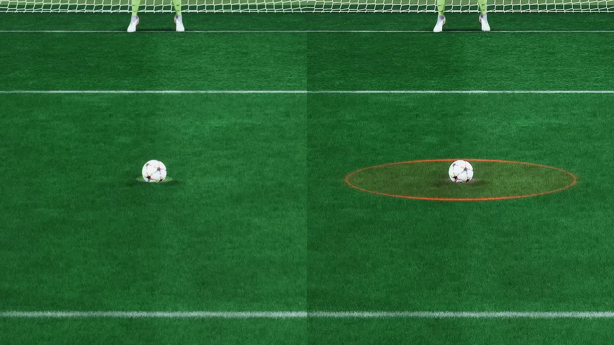 FIFA 23 penalti sogukkanlilik halkasi - sol tarafta halka yok, sag tarafta turuncu composure ring gorunuyor
