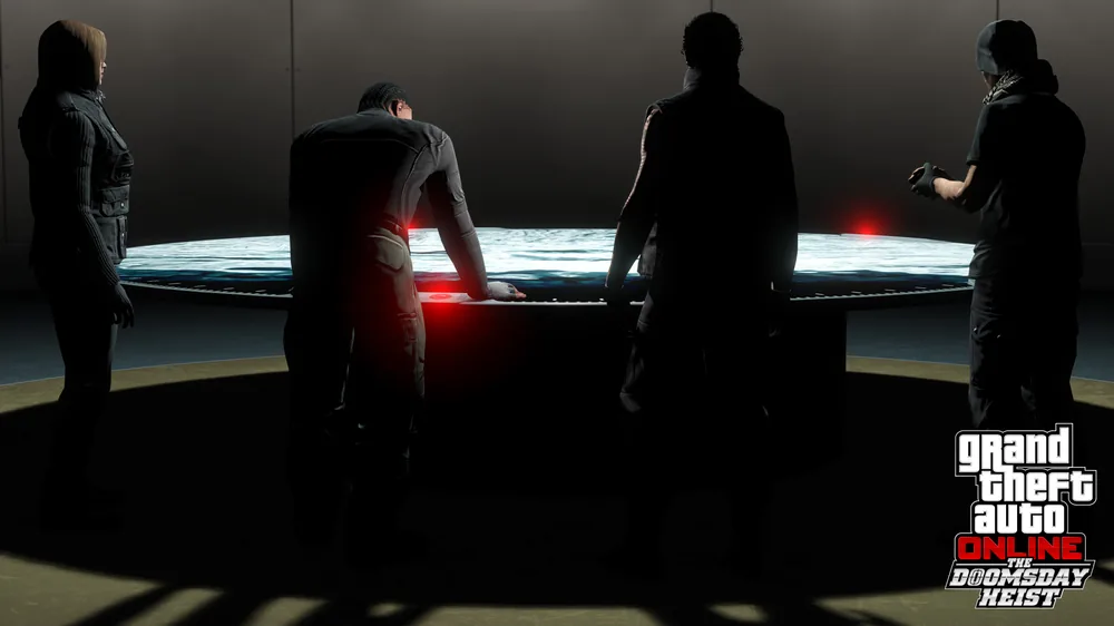 GTA V Online karakterleri oyun içi grup toplantısında — FiveM RP'de IC karakter içi iletişim sahnesi