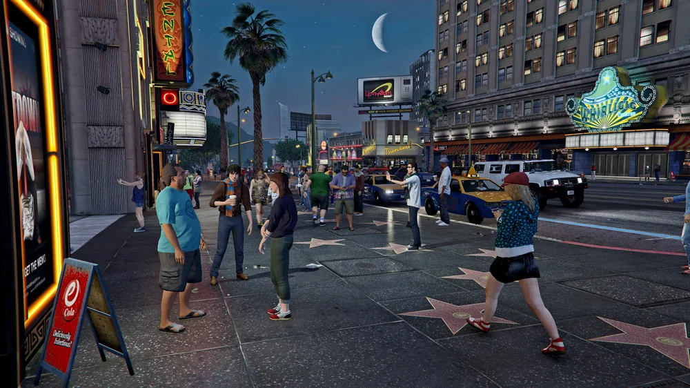 GTA V Los Santos şehir merkezinde gece hayatı — FiveM RP sunucularının geçtiği canlı oyun dünyası