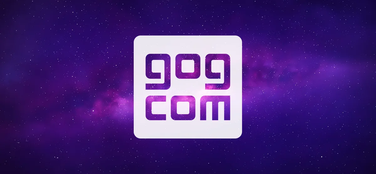 GOG nedir - GOG.com resmi logosu ve marka görseli, mor uzay arka planı