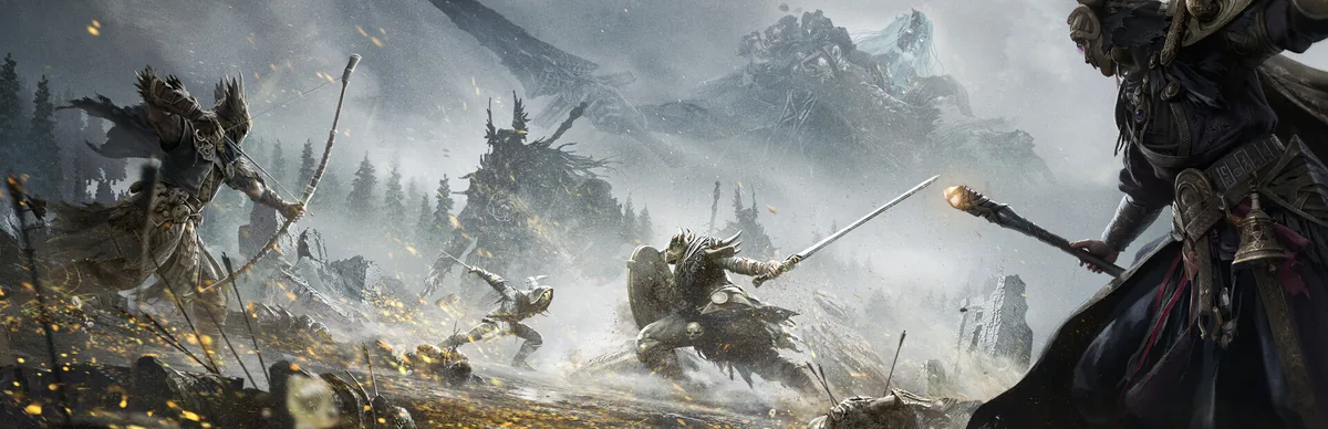 Mistfall Hunter resmi Steam library hero gorseli: sisli karanlik fantezi ortaminda zirhli avcilar, Bellring Games imzali extraction RPG
