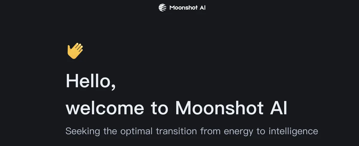Moonshot AI platformunun karsilama ekrani ve resmi marka kimligini gosteren gorsel