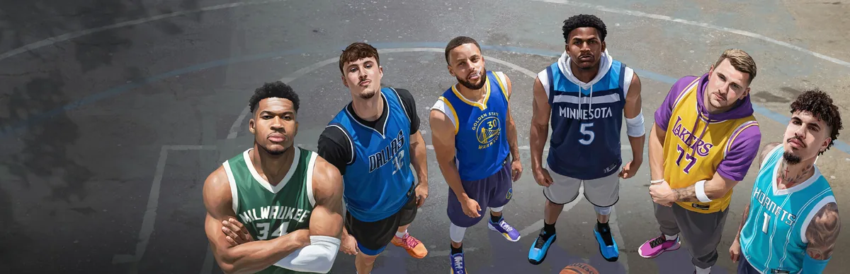 NBA THE RUN resmi kadro key art - NBA yildizlari sokak basketbolu