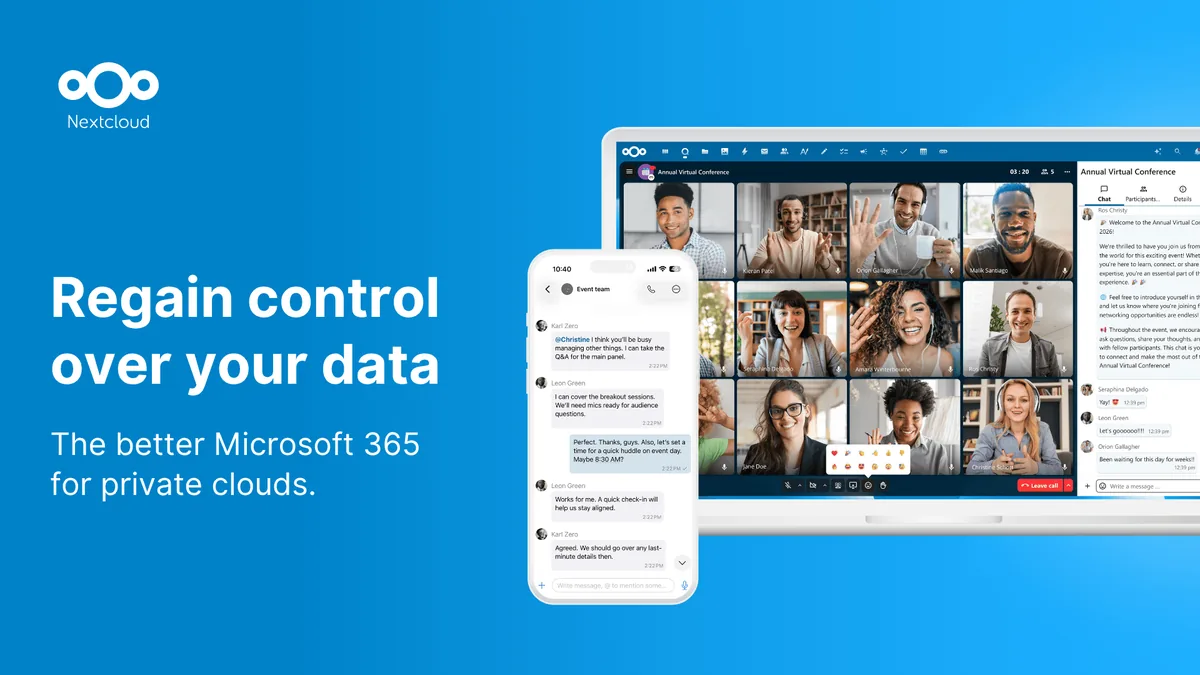 Nextcloud bulut depolama ve dosya yöneticisi arayüzü — kendi sunucunuzda veri saklama