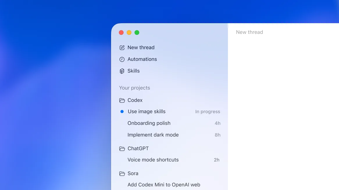 OpenAI Codex Cloud arayuzunde proje ve gorev listesi — Codex, ChatGPT ve Sora workspace yonetimi