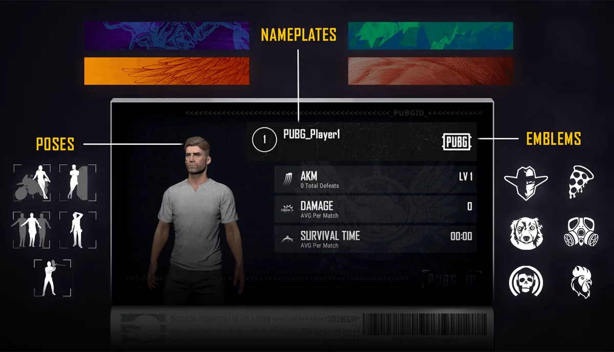 PUBG oyuncu kimliği profil karti ve Player ID numarasi infografigi
