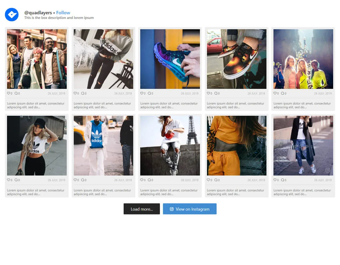 Social Feed Gallery QuadLayers eklentisi WordPress Instagram ızgarası galeri görünümü