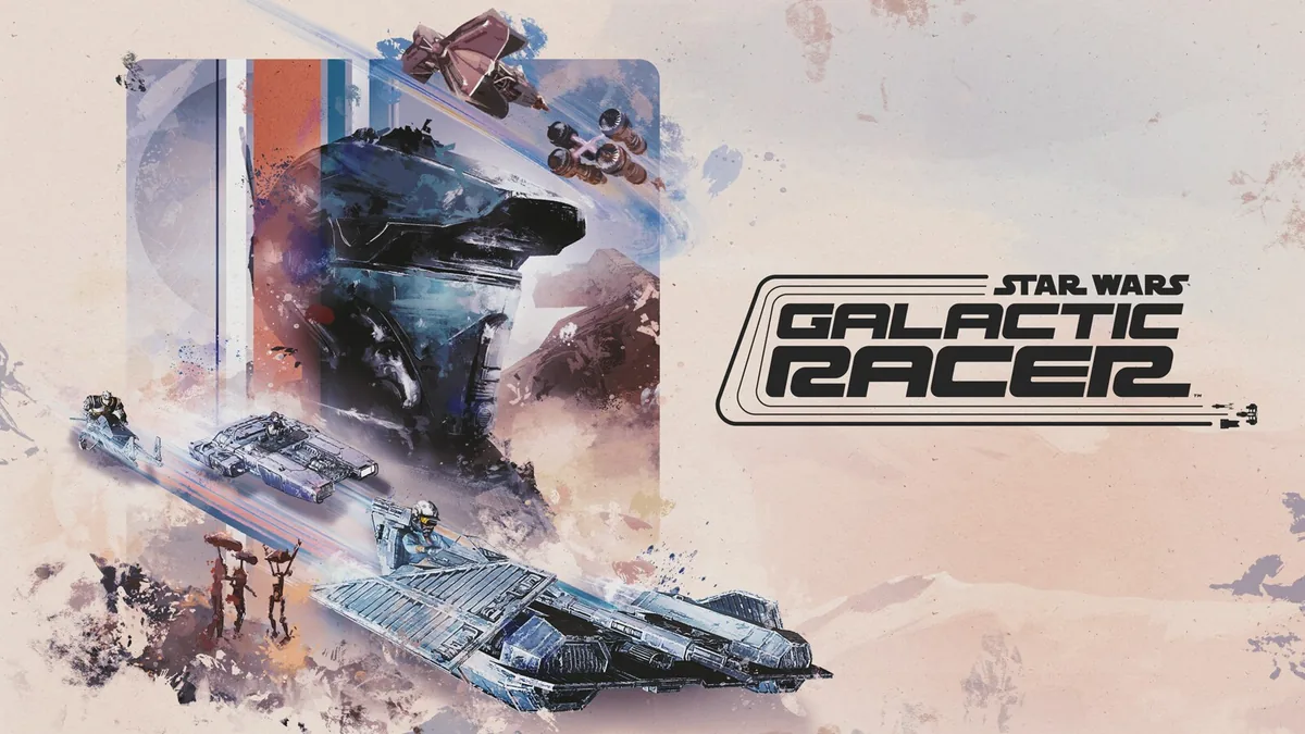 STAR WARS: Galactic Racer resmi key art - oyun logosu ve yarisan araclar