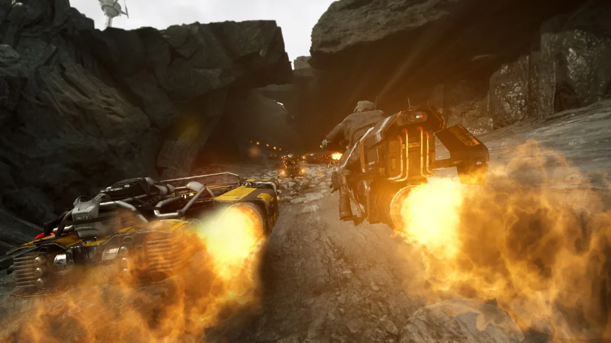 STAR WARS Galactic Racer speeder bisikleti - iki speeder bike kayalık kanyonda birbirine yakın yarışırken