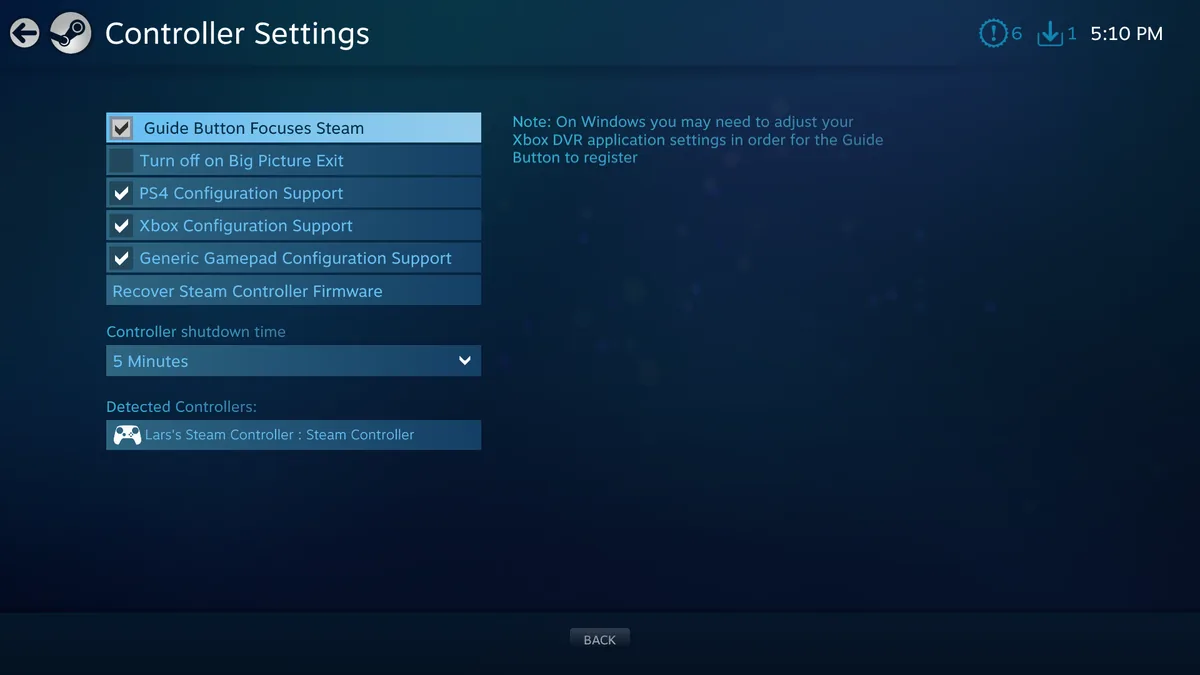 Steam Controller Settings ekrani - Xbox Configuration Support ve PS4 Configuration Support onay kutulari