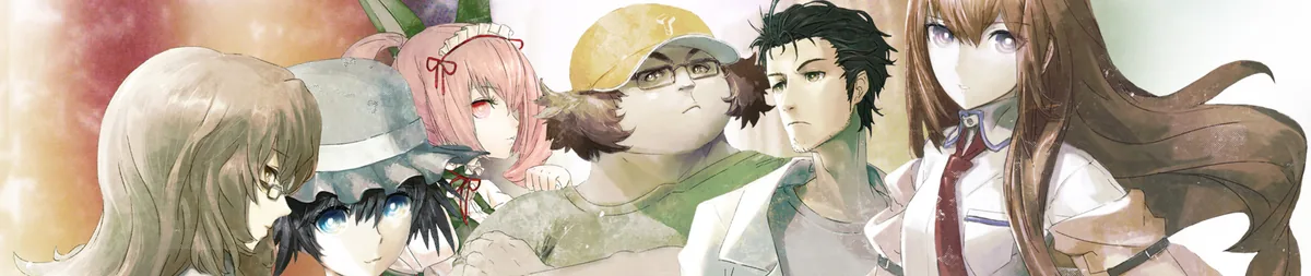 Steins;Gate anime banner — White Fox yapımı zaman yolculuğu temalı psikolojik gerilim serisi
