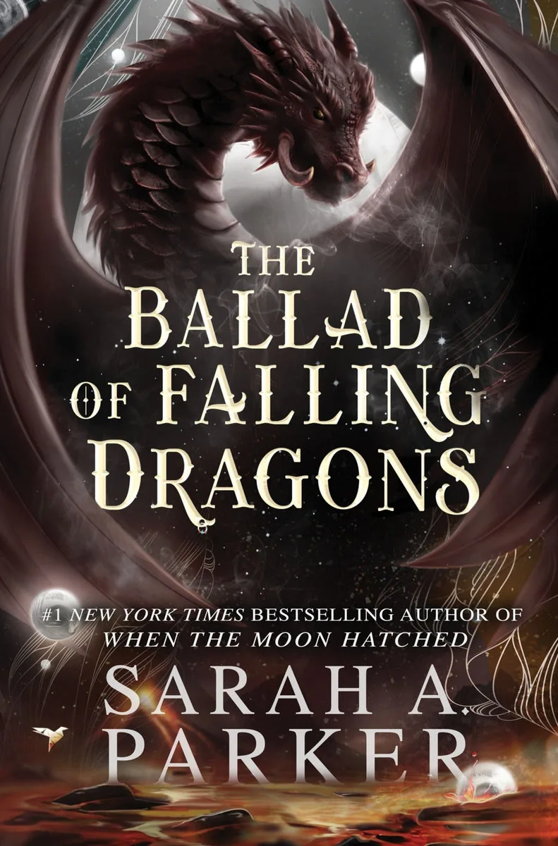 Sarah A. Parker The Ballad of Falling Dragons romantasy romanının resmi kitap kapağı (Avon 2026)