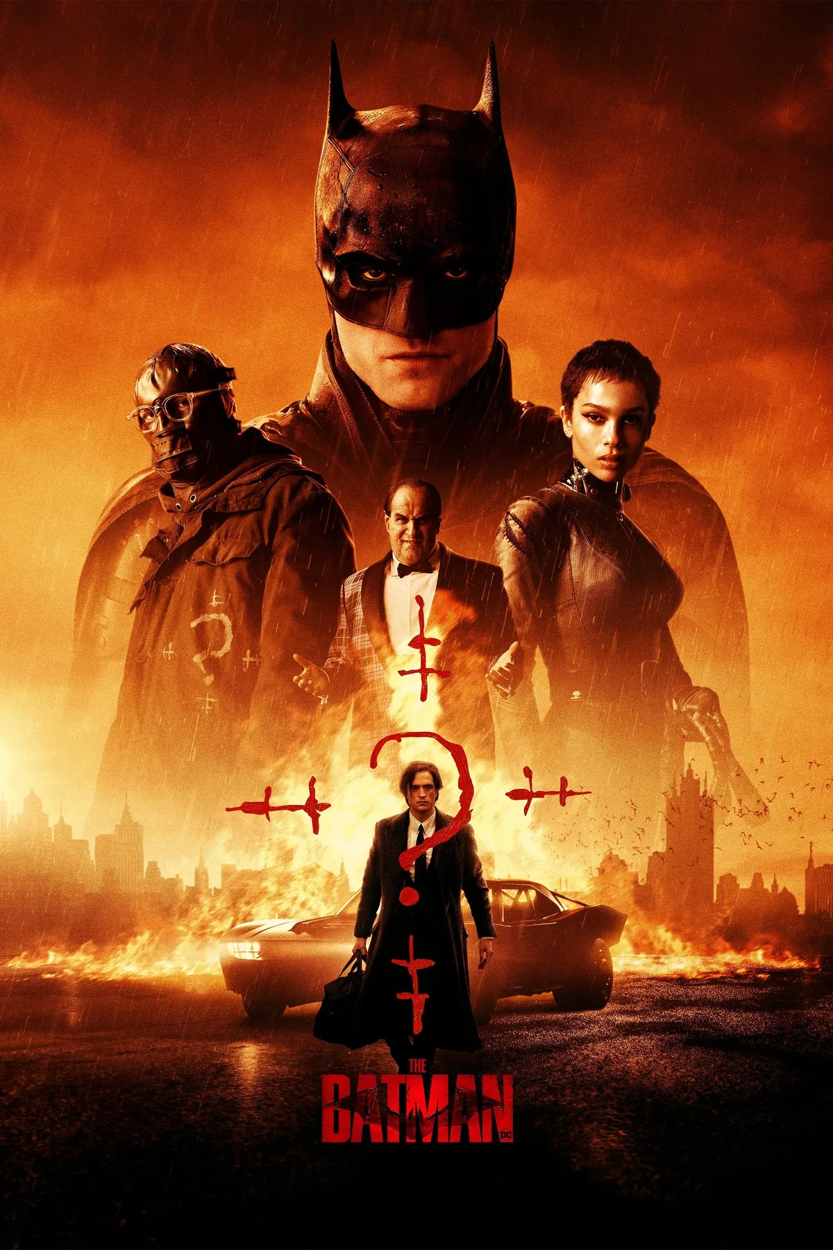 The Batman (2022) filminin resmi afişi; Robert Pattinson'ın noir tonlu Batman'i ve yan karakterler