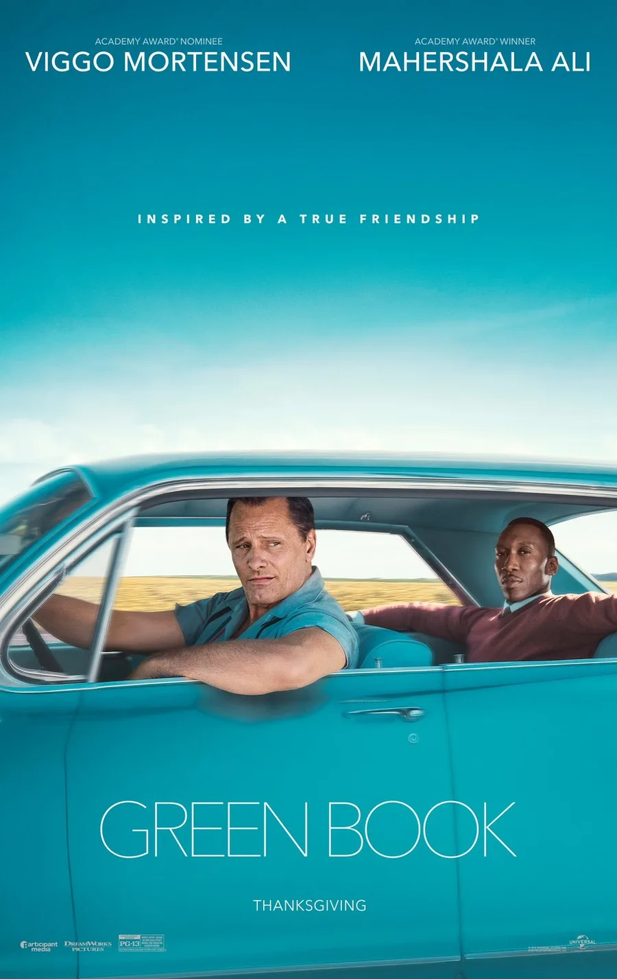 Green Book (2018) filminin resmi afişi — Viggo Mortensen ve Mahershala Ali başrollerde