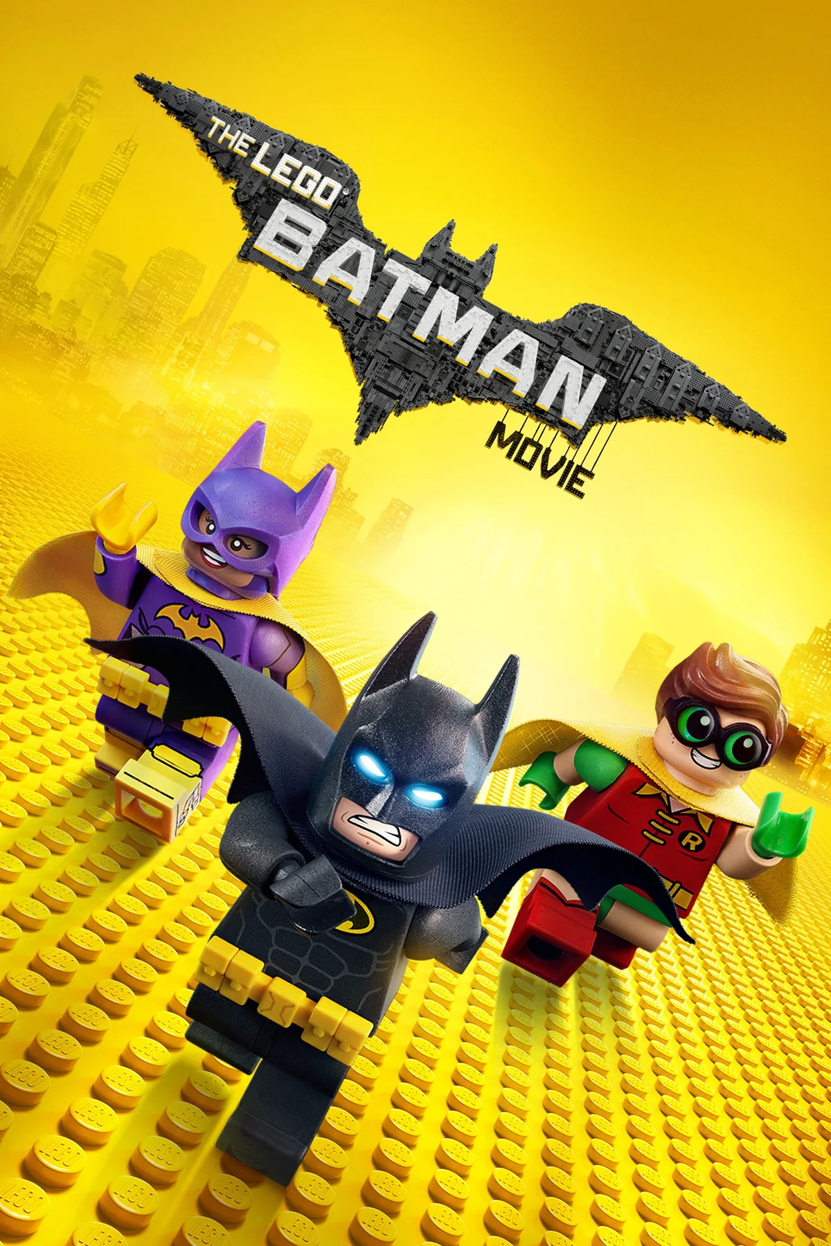 The LEGO Batman Movie (2017) filminin resmi afişi; LEGO Batman, Batgirl ve Robin figürleri