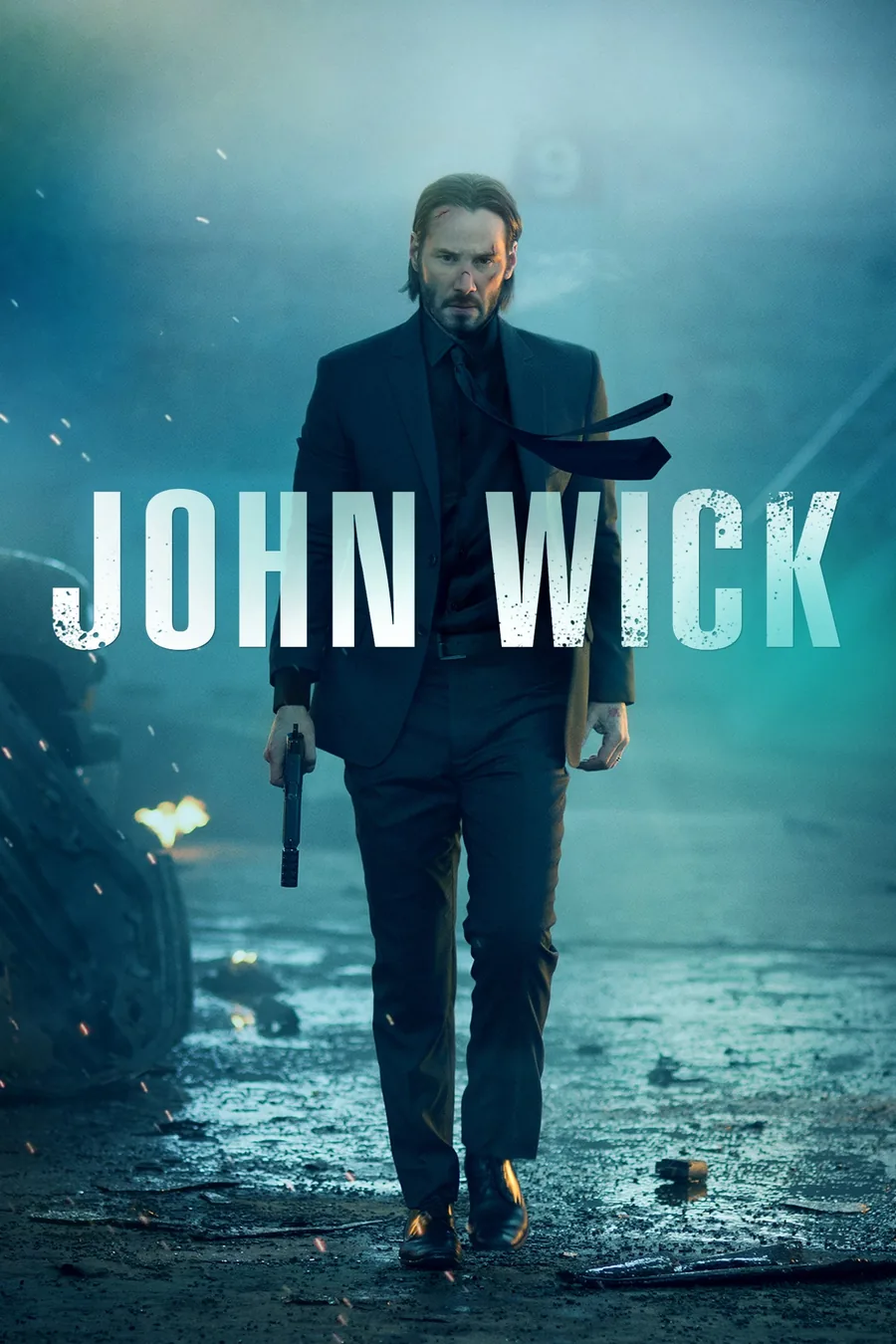 2014 yapımı ilk John Wick filminin resmi afişinde Keanu Reeves elinde silahla yürürken