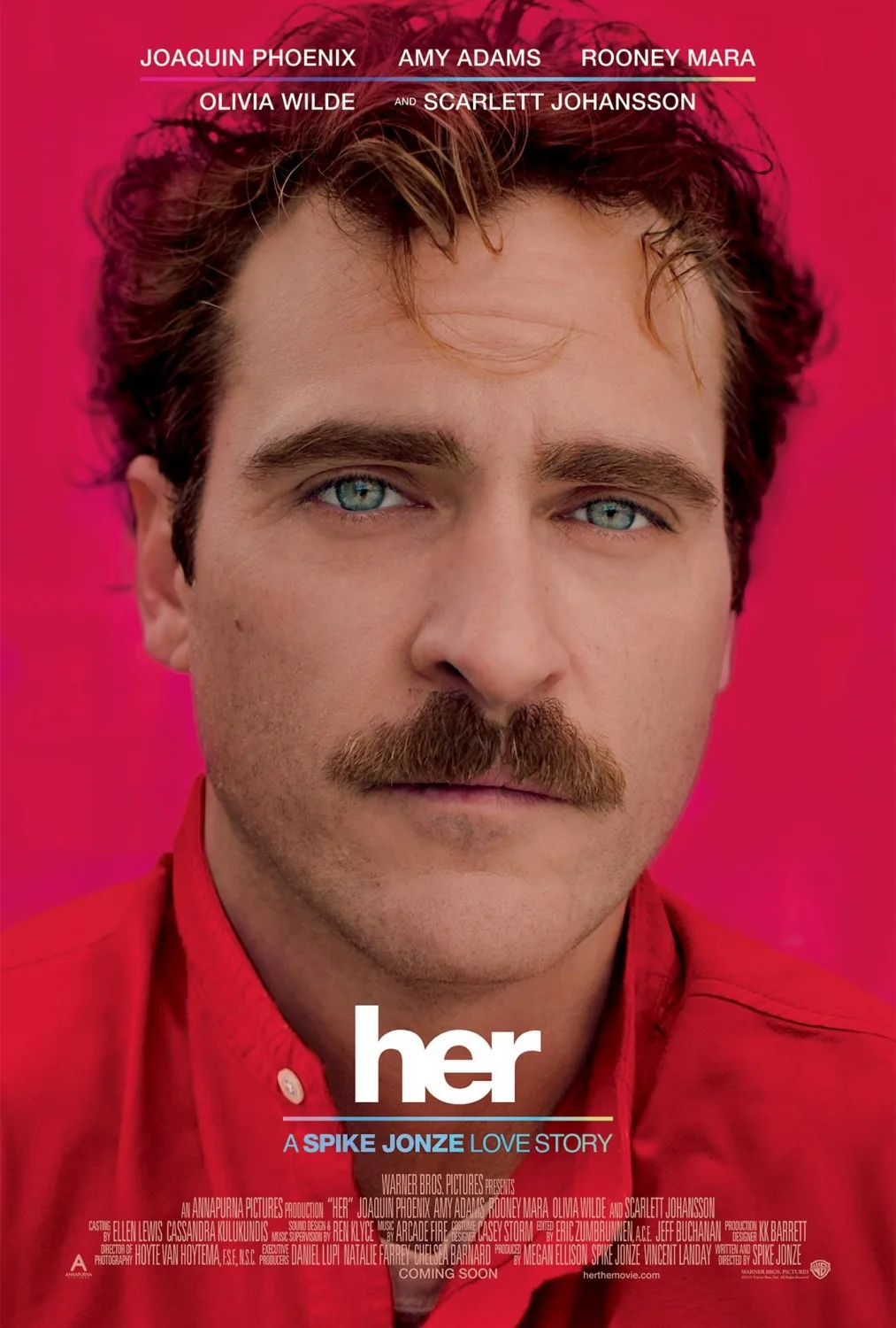 Her (2013) filminin resmi vizyon afişi; Theodore karakteri kırmızı tonlarda