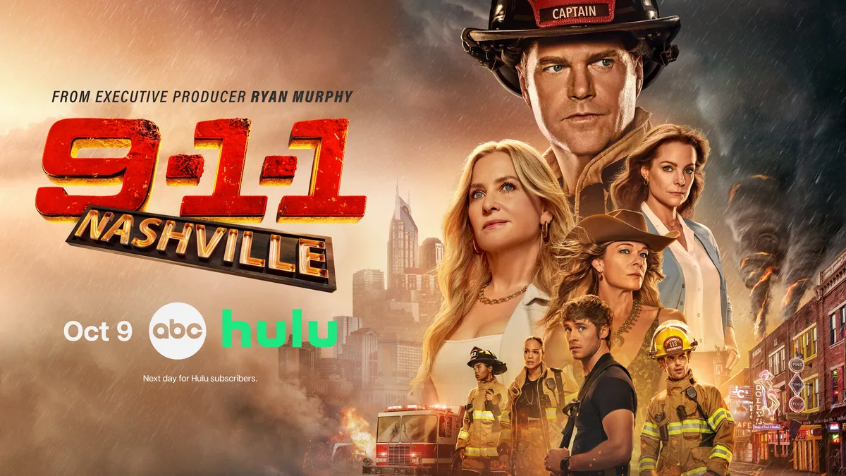 9-1-1: Nashville dizisinin resmi key art görseli, itfaiyeci ve kurtarma ekibi karakterlerini gösteriyor