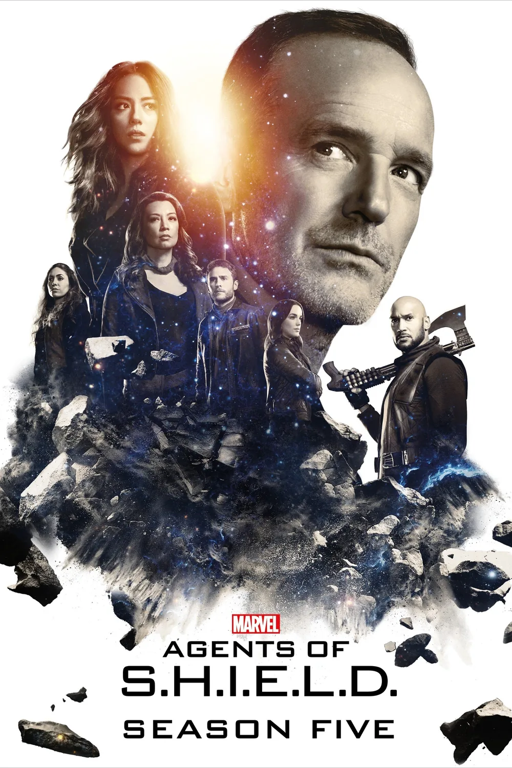 Agents of S.H.I.E.L.D. 5. sezon afişi; uzayda ve distopik bir gelecekte geçen bölümleri simgeleyen kozmik tema