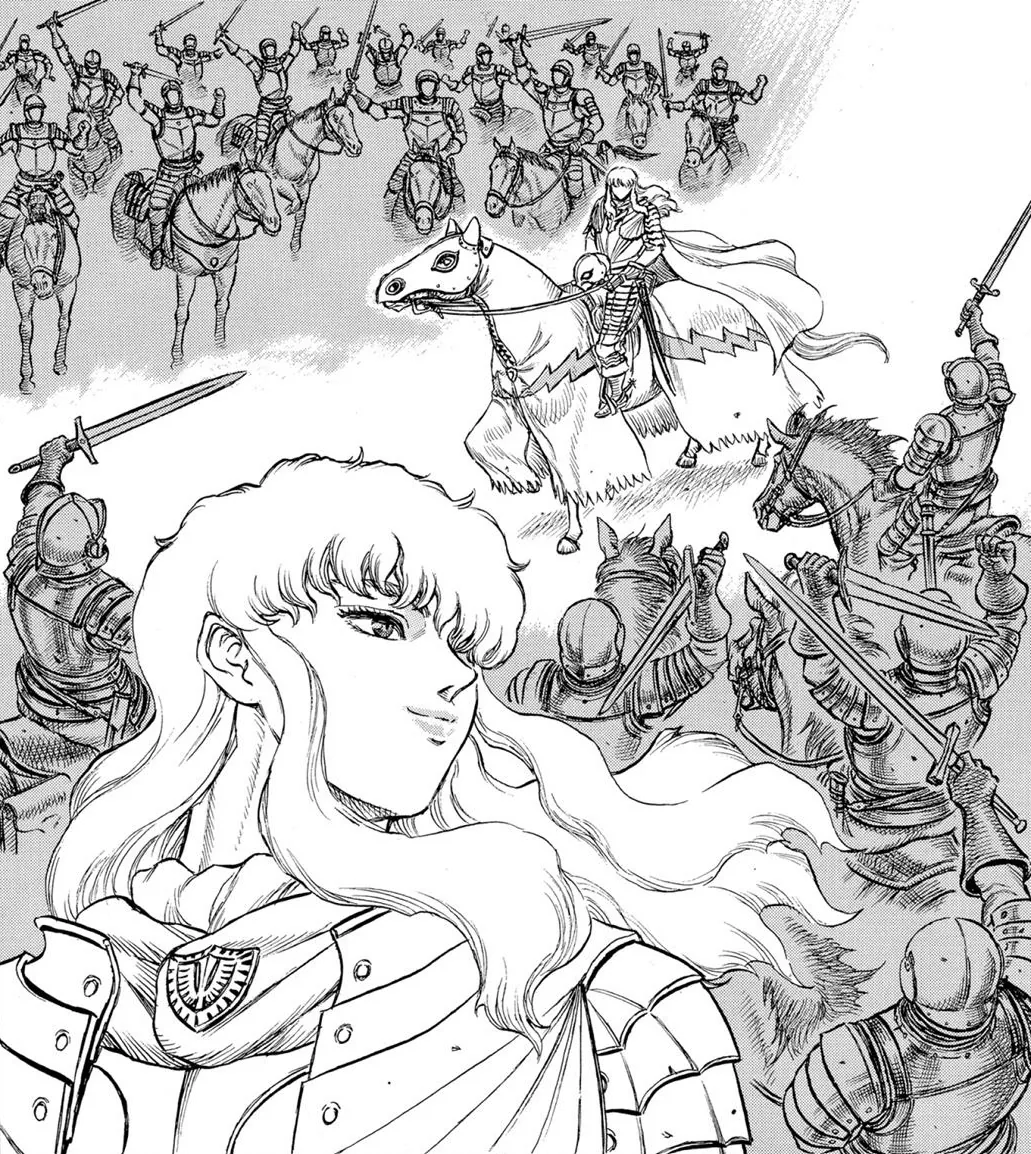 Berserk manga serisinden Griffith'in Şahin Birliği komutanı olarak beyaz zırhlı görünümü