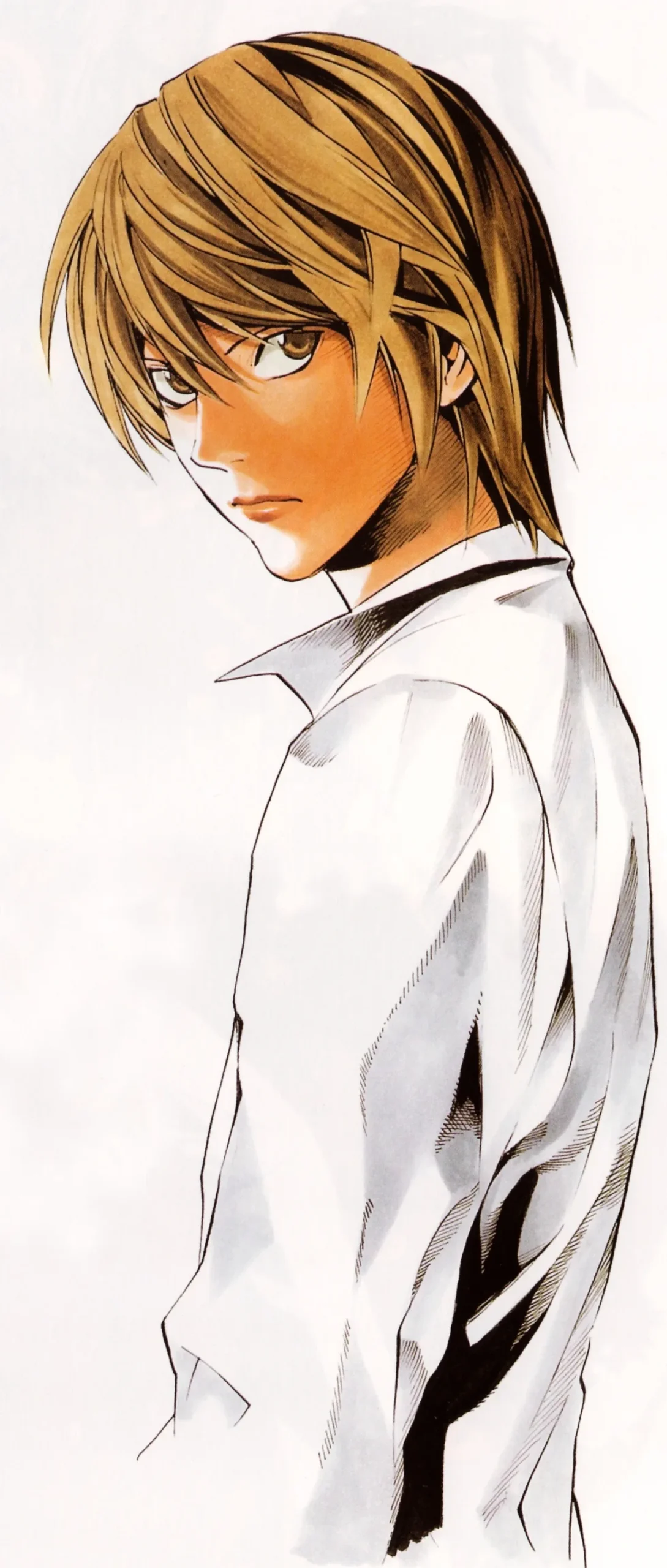 Death Note'tan Light Yagami'nin resmi illüstrasyonda sakin ve kendinden emin duruşu