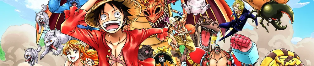 One Piece animesinde Luffy ve Straw Hat korsanlarının resmi tanıtım görseli