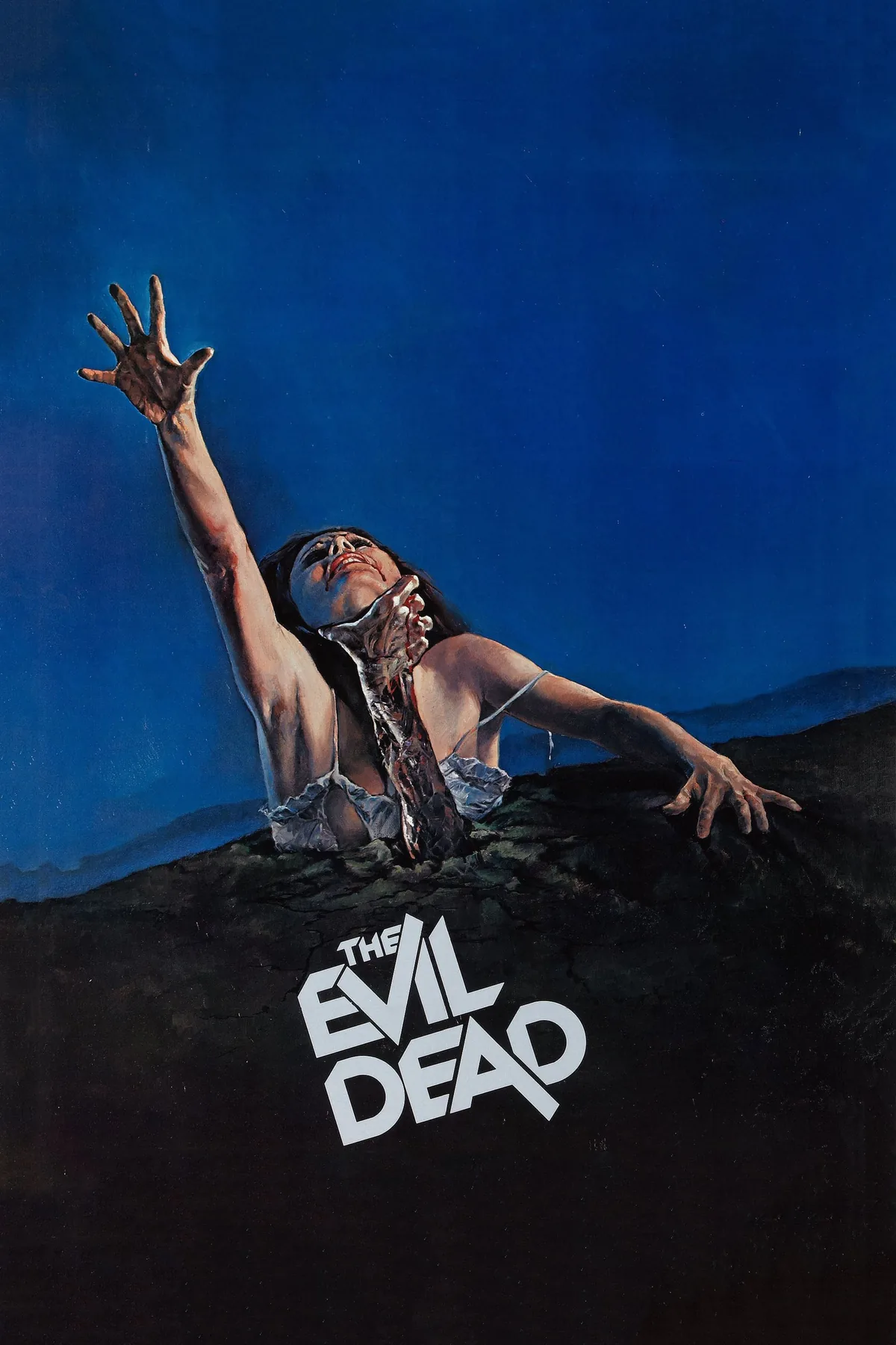 The Evil Dead 1981 filminin resmi afişi — kafatası ve terk edilmiş kulübe görseli