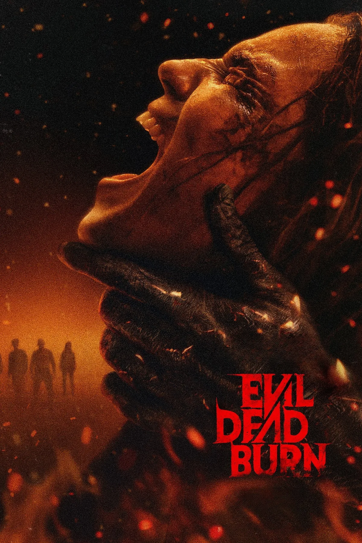 Evil Dead Burn 2026 filminin resmi afişi — alevler içinde çığlık atan Deadite görüntüsüyle