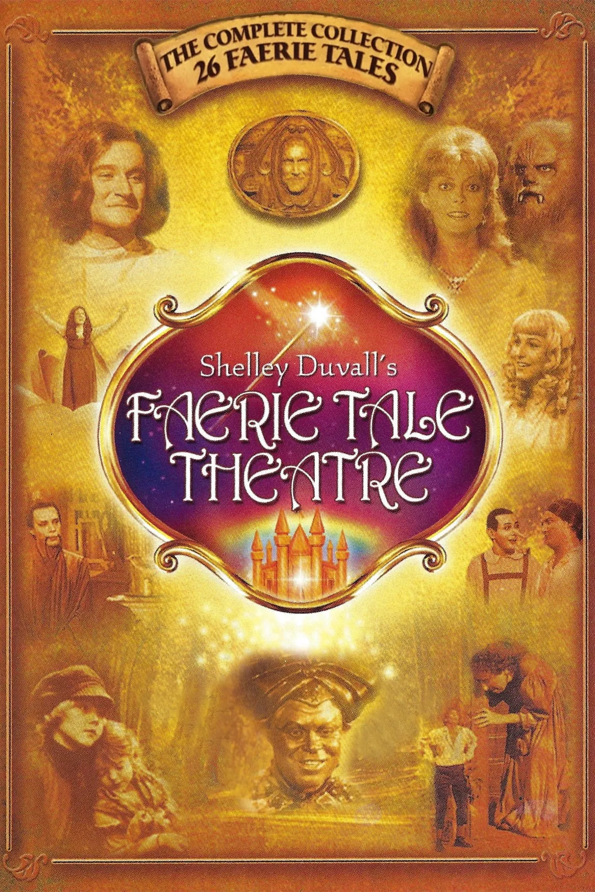 Faerie Tale Theatre (1982) dizisinin resmi koleksiyon kapağı: sunucu Shelley Duvall ve dönemin konuk oyuncuları