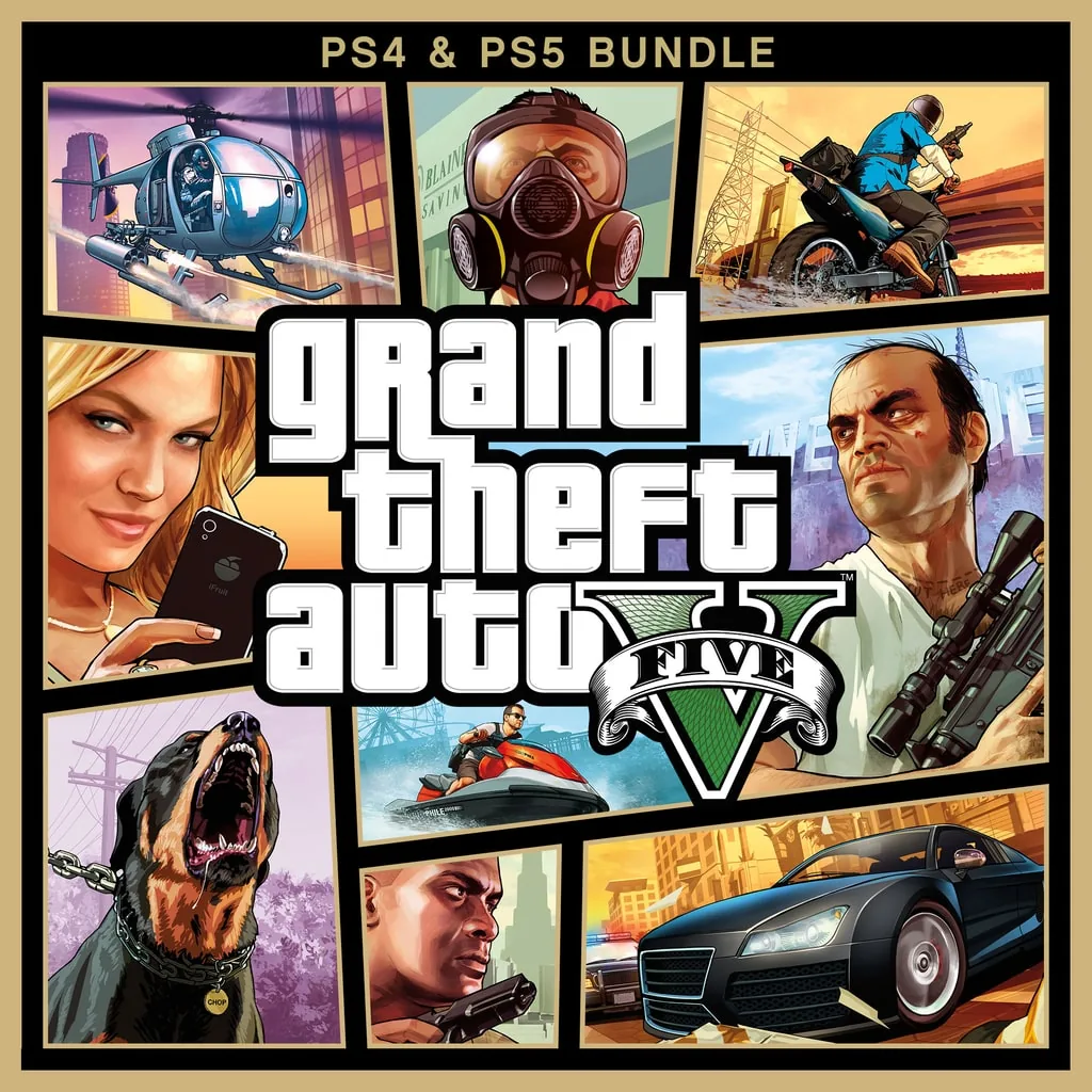 Grand Theft Auto V'in PS4 ve PS5 bundle sürümünün resmi kapak görseli