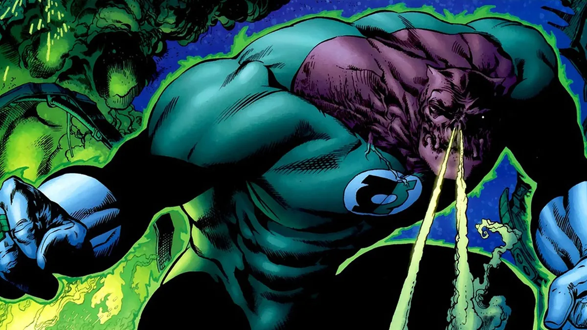 Kilowog, Bolovax Vik gezegeninden dev yapılı Yeşil Fener, güç yüzüğünden ışık huzmeleri fırlatırken