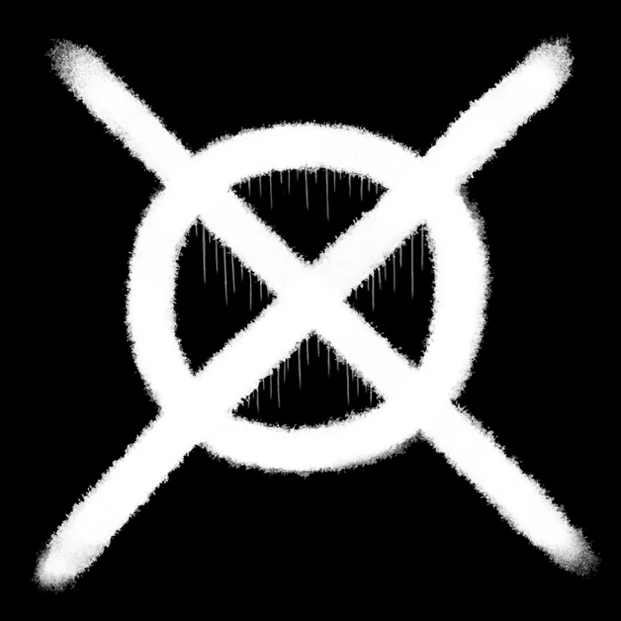Marble Hornets web dizisinin resmi YouTube kanalında kullanılan, dizinin ikonik daire içinde çarpı işaretini gösteren logo