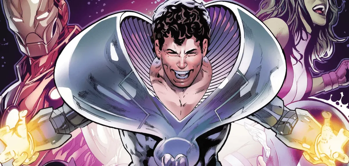 Beyonder'ın kozmik enerji hâlesiyle evren-üstü varlığını gösteren resmi Marvel çizgi roman görseli
