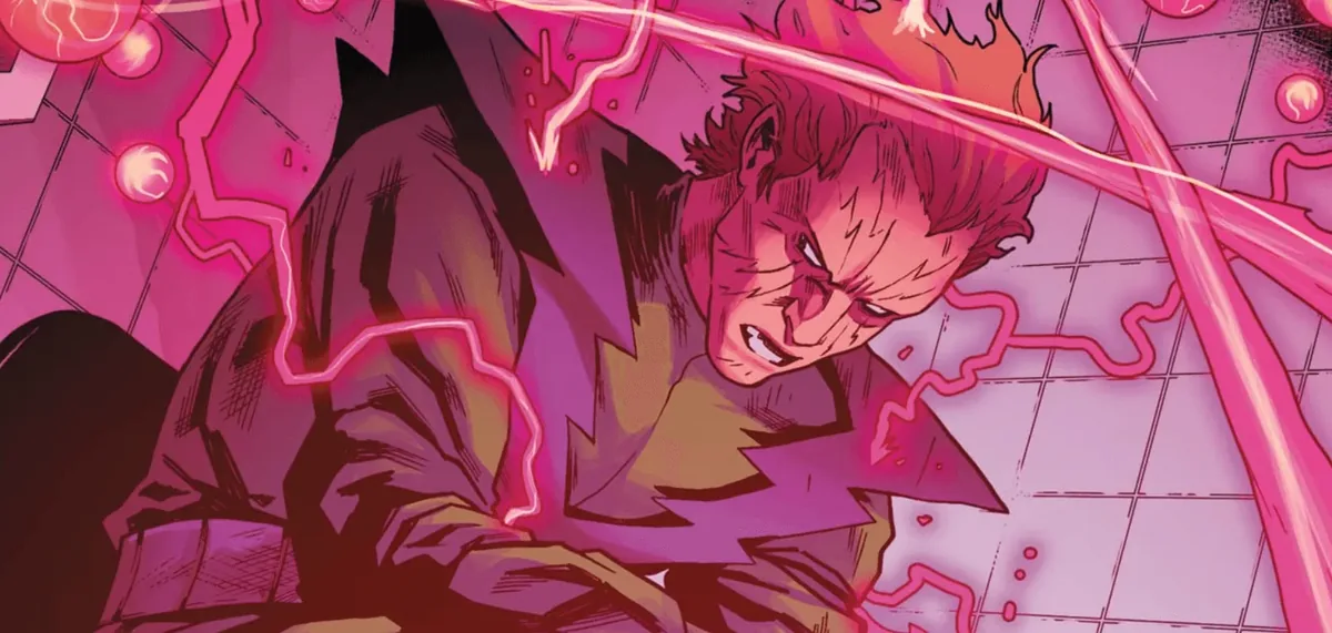 Molecule Man'in enerji ve molekül manipülasyonu gücünü gösteren resmi Marvel çizgi roman görseli