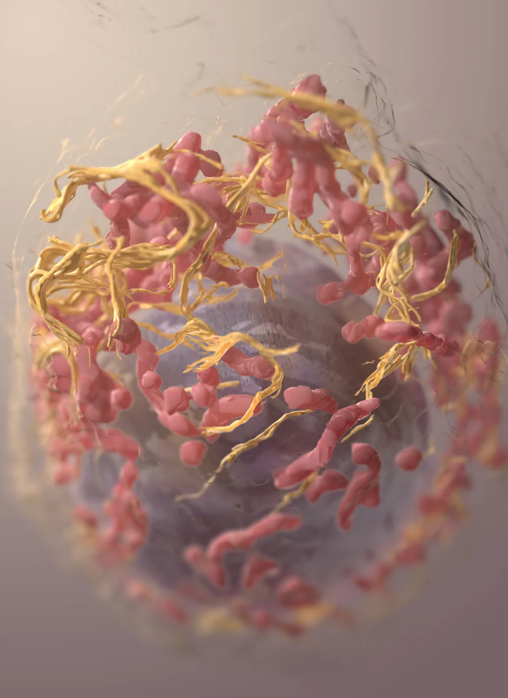 Melanom hücresinin 3 boyutlu bilimsel illüstrasyonu, hücre yüzeyindeki uzantılar detaylı görünüyor