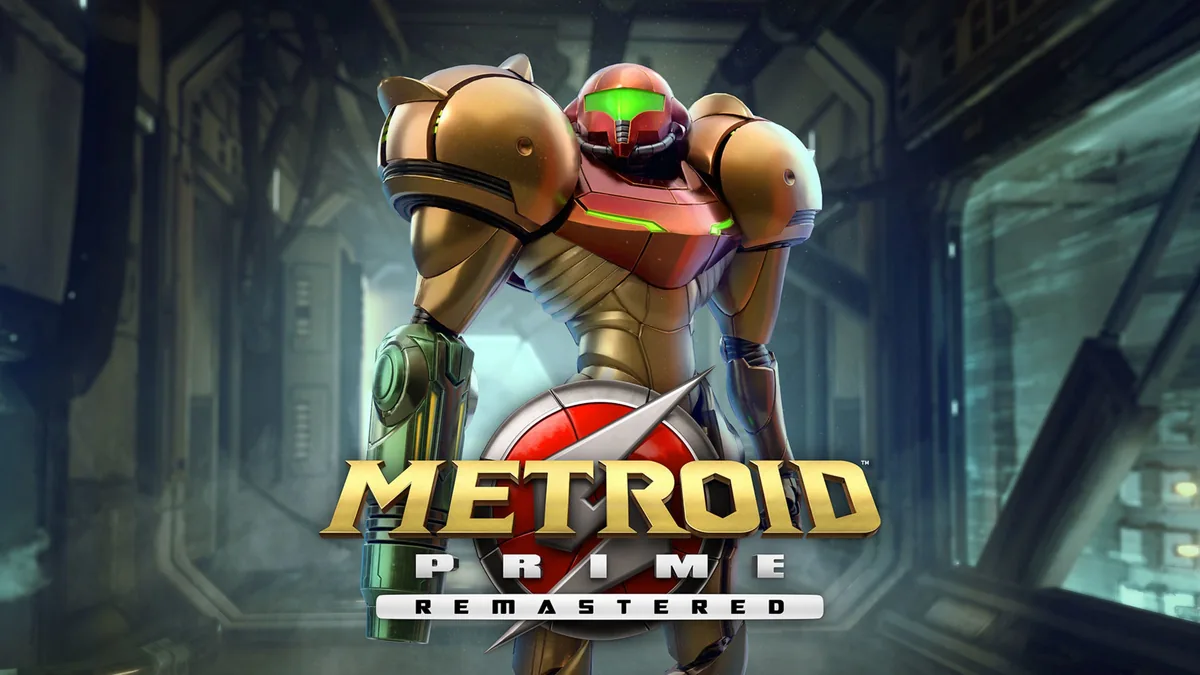 Metroid Prime oyununda Samus Aran'ın zırhlı karakterini gösteren resmi Nintendo görseli