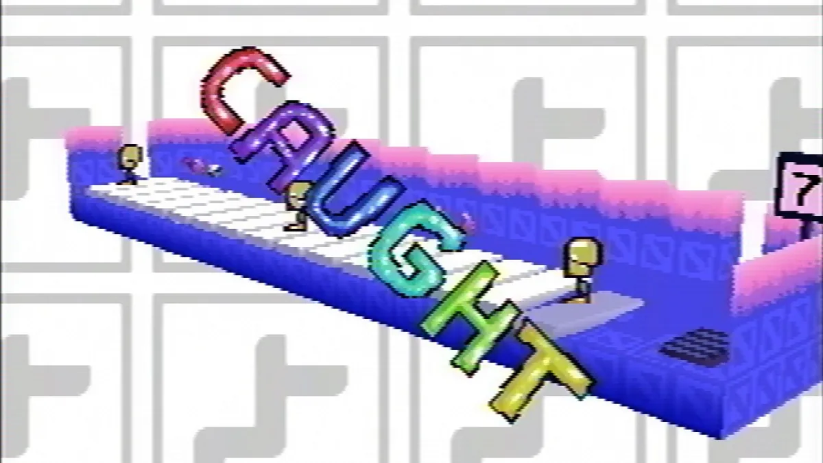 Petscop oyununda karakterin yakalandığını gösteren düşük çözünürlüklü ekran görüntüsü